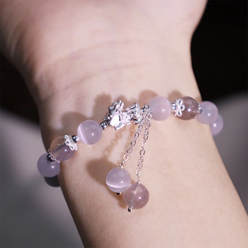 Braccialetto di supporto PiXiu in quarzo fragola con pietra lunare naturale occhio di gatto Buddha Stones - Image 5