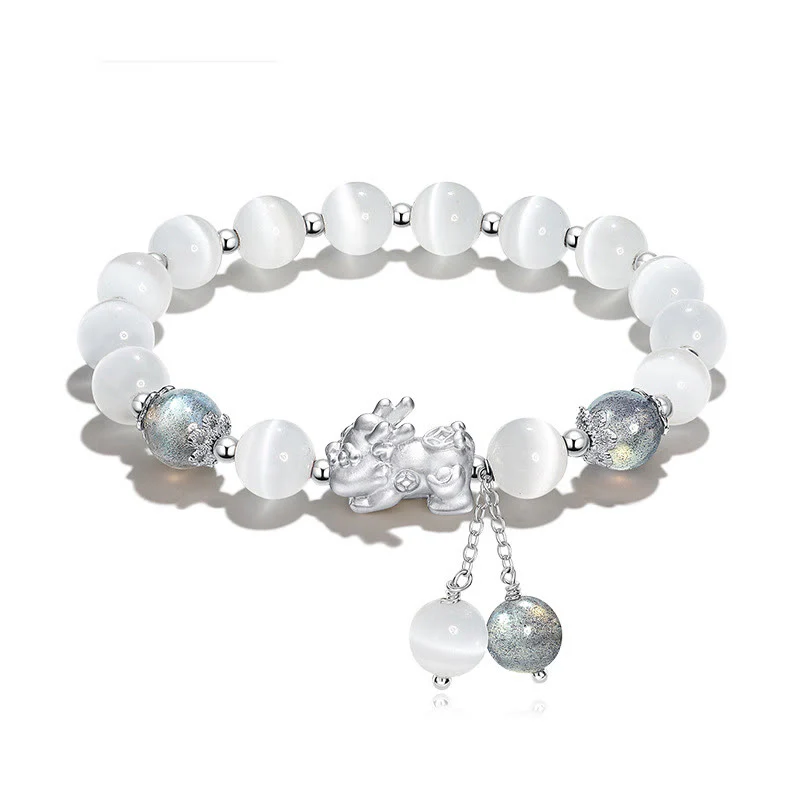 Braccialetto di supporto PiXiu in quarzo fragola con pietra lunare naturale occhio di gatto Buddha Stones - Image 7