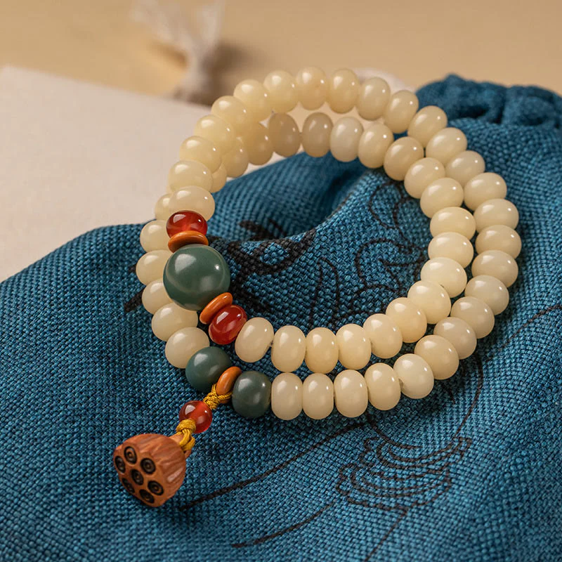 Braccialetto doppio giro Buddha Stones Bodhi Seed Lotus Baccello Charm Peace
