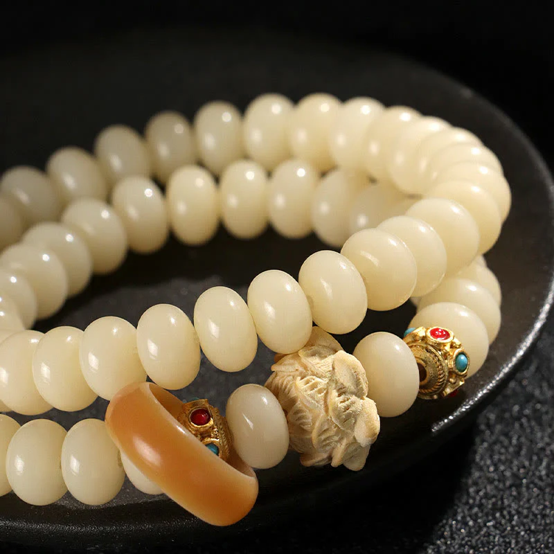 Braccialetto doppio giro Buddha Stones Bodhi Seed Peach Wood Lotus Wealth - Image 3
