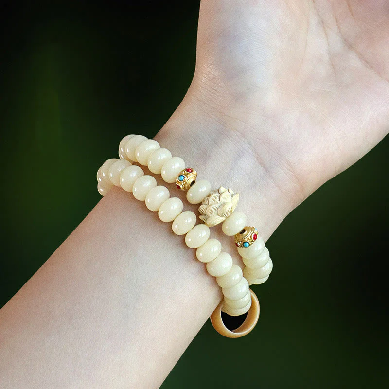 Braccialetto doppio giro Buddha Stones Bodhi Seed Peach Wood Lotus Wealth - Image 5
