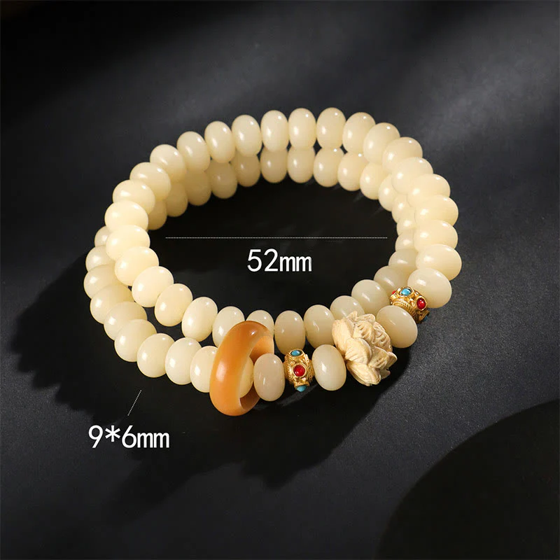 Braccialetto doppio giro Buddha Stones Bodhi Seed Peach Wood Lotus Wealth - Image 9
