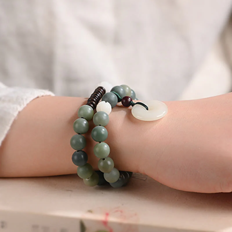 Braccialetto doppio giro Buddha Stones Cyan Bodhi Seed Lotus Jade Peace Buckle Wisdom - Image 5