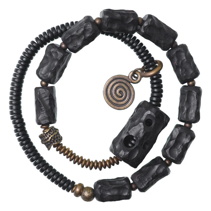 Braccialetto doppio giro Buddha Stones Ebano Legno Rame Ottone Agata Rossa Pace - Image 11