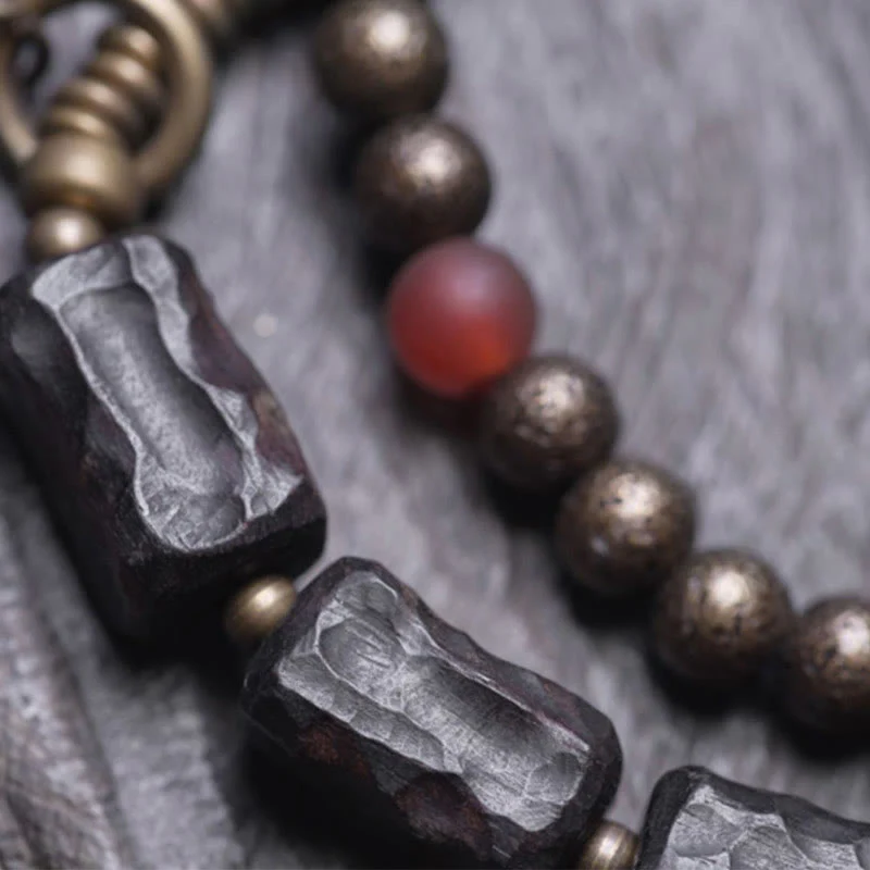 Braccialetto doppio giro Buddha Stones Ebano Legno Rame Ottone Agata Rossa Pace - Image 13
