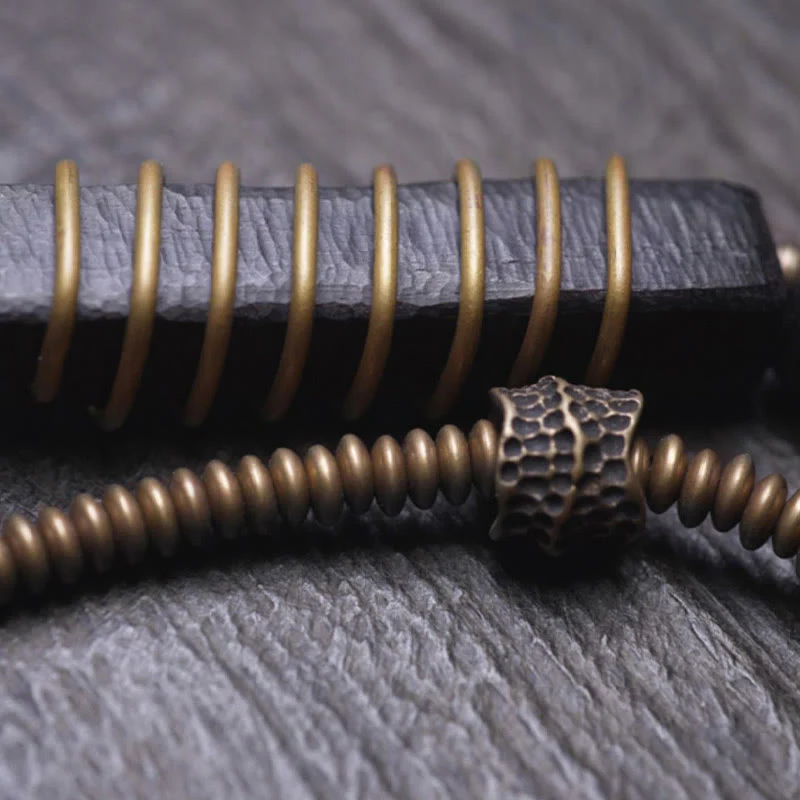 Braccialetto doppio giro Buddha Stones Ebano Legno Rame Ottone Agata Rossa Pace - Image 14