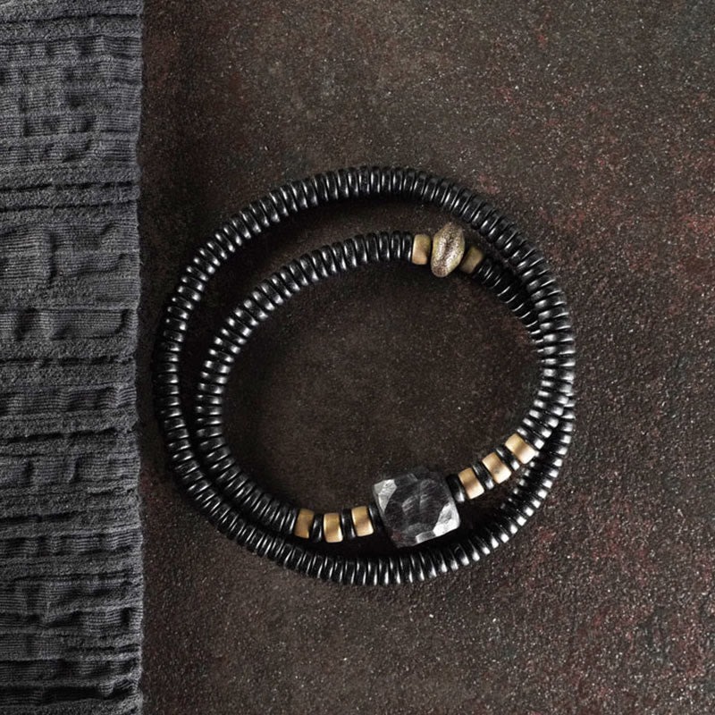 Braccialetto doppio giro Buddha Stones Ebano Legno Rame Ottone Pace - Image 11