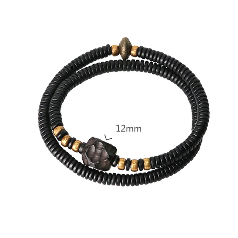 Braccialetto doppio giro Buddha Stones Ebano Legno Rame Ottone Pace - Image 15