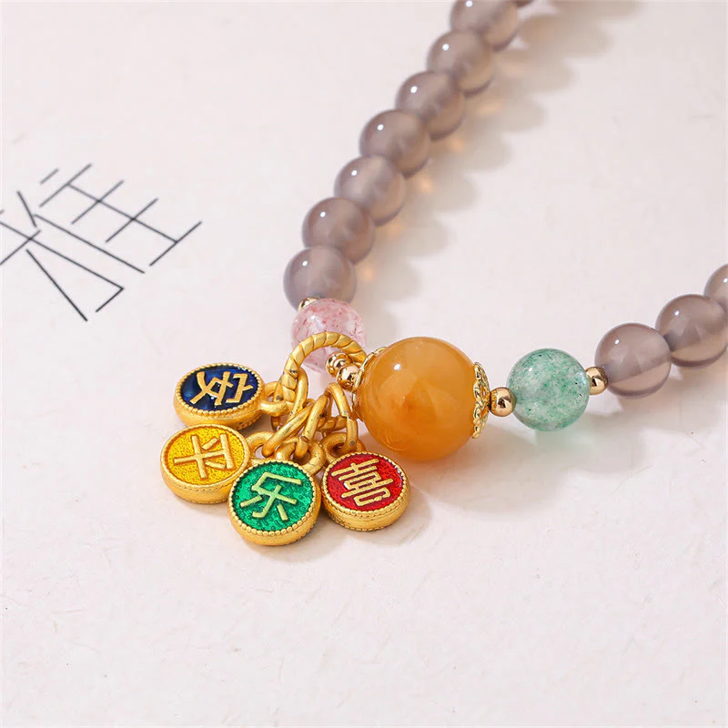Braccialetto doppio giro Buddha Stones Natural Grey Agate Peace And Joy Charm Balance - Image 6