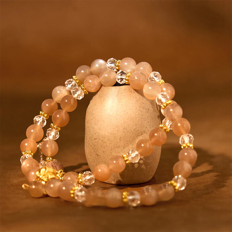 Braccialetto doppio giro Buddha Stones Sun Stone Crystal Peach Blossom Wealth - Image 2