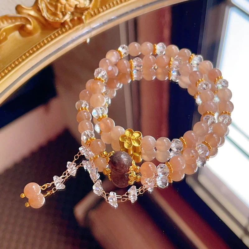 Braccialetto doppio giro Buddha Stones Sun Stone Crystal Peach Blossom Wealth - Image 8