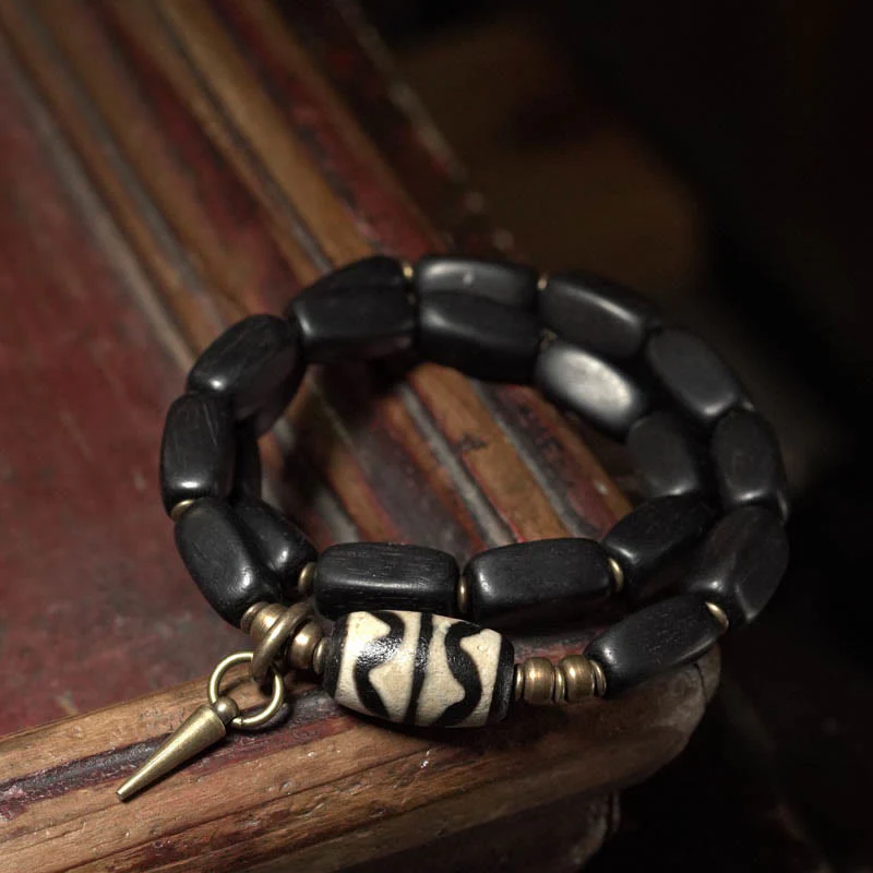 Braccialetto doppio giro in rame con perline di legno di Buddha Stones del Tibet Dzi - Image 10
