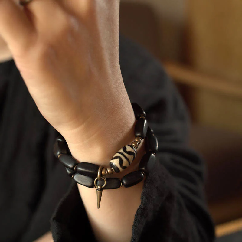 Braccialetto doppio giro in rame con perline di legno di Buddha Stones del Tibet Dzi - Image 15
