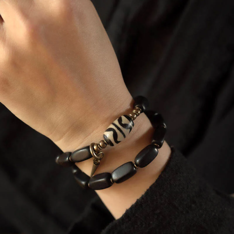Braccialetto doppio giro in rame con perline di legno di Buddha Stones del Tibet Dzi - Image 16