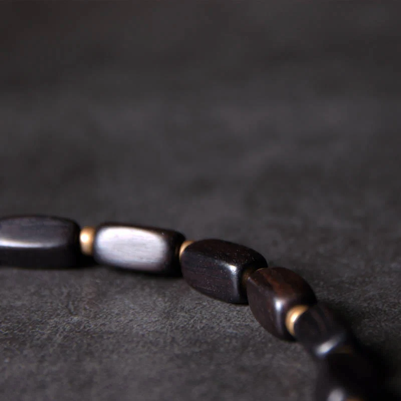Braccialetto doppio giro in rame con perline di legno di Buddha Stones del Tibet Dzi - Image 3