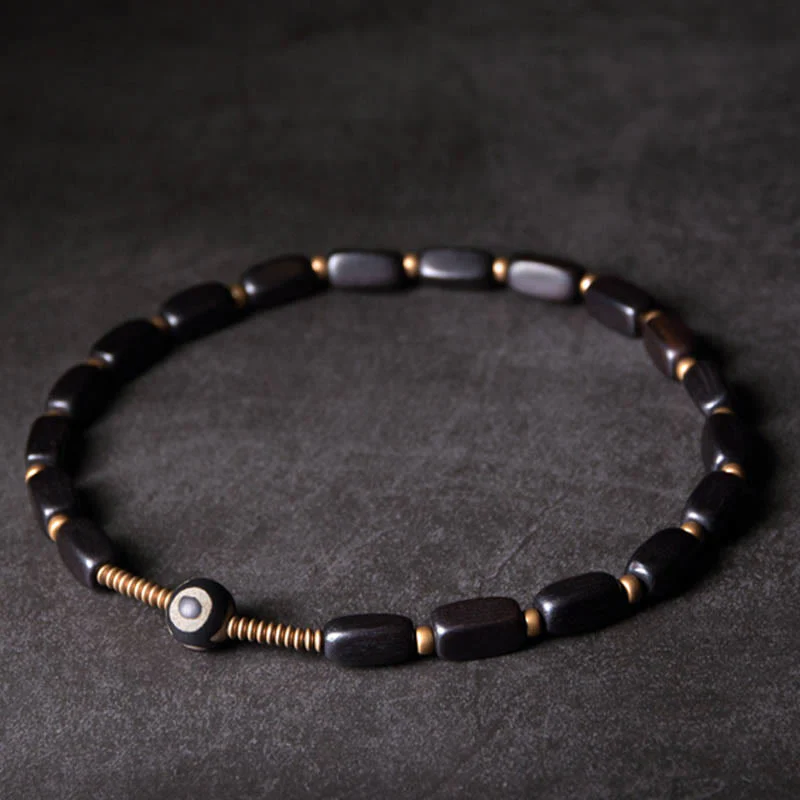 Braccialetto doppio giro in rame con perline di legno di Buddha Stones del Tibet Dzi - Image 4