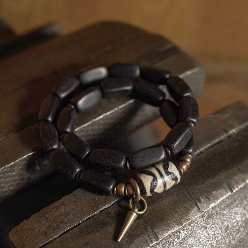 Braccialetto doppio giro in rame con perline di legno di Buddha Stones del Tibet Dzi - Image 9