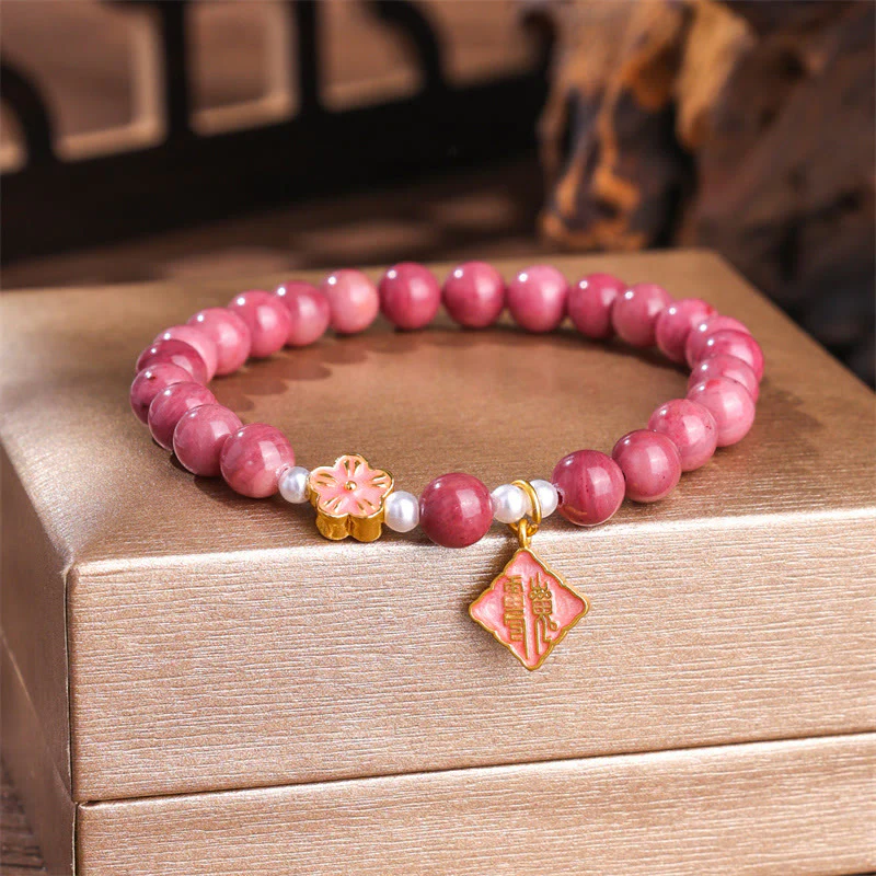 Braccialetto energetico amorevole con fiori di pesco e rodonite Buddha Stones - Image 2