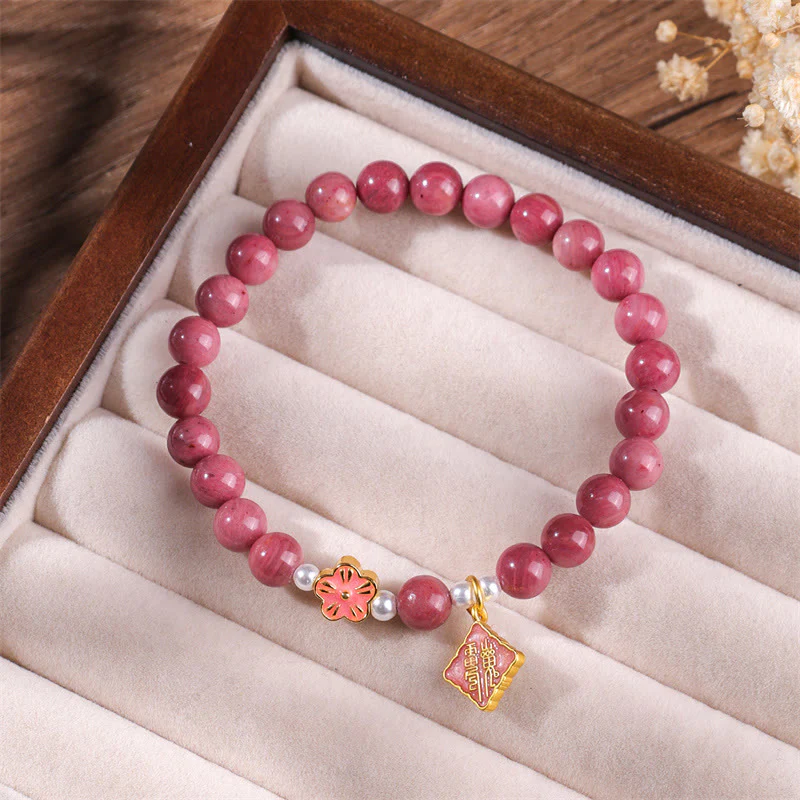 Braccialetto energetico amorevole con fiori di pesco e rodonite Buddha Stones - Image 3