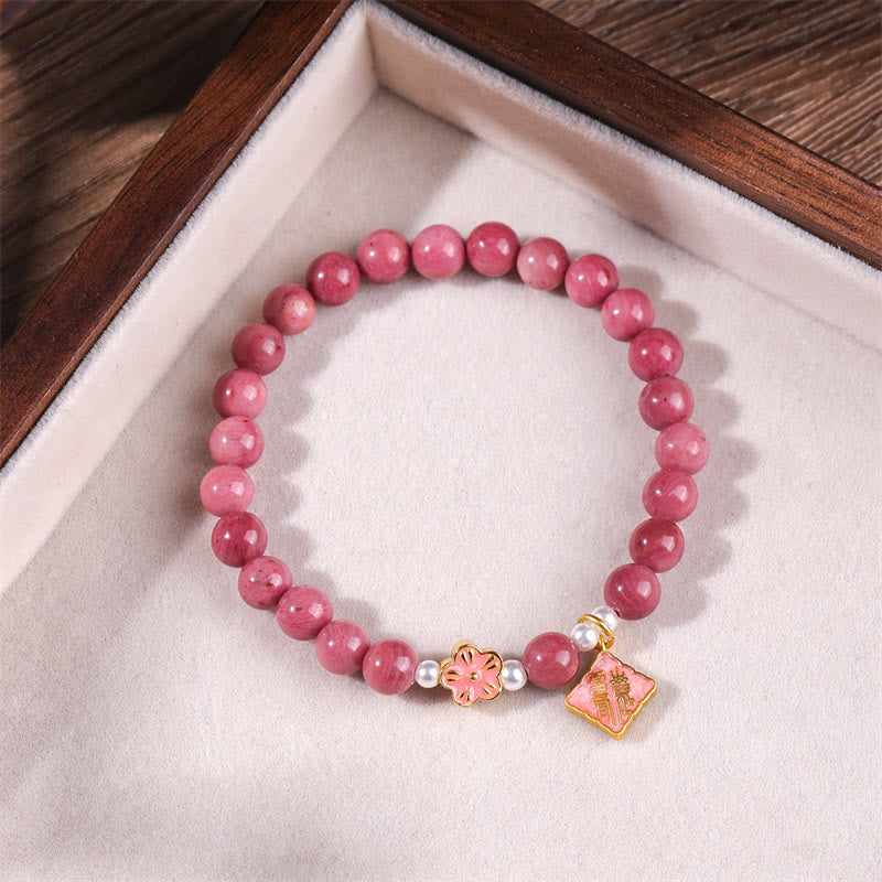 Braccialetto energetico amorevole con fiori di pesco e rodonite Buddha Stones - Image 4