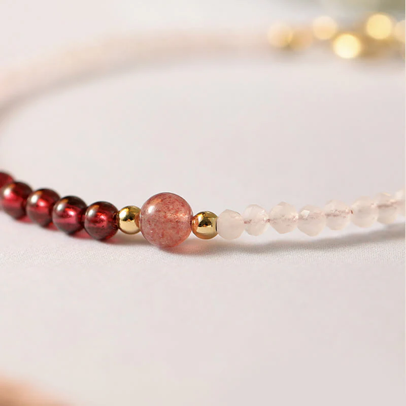 Braccialetto energetico curativo con perline ultrasottili in quarzo rosa, granato e quarzo fragola Buddha Stones da 2 mm - Image 10