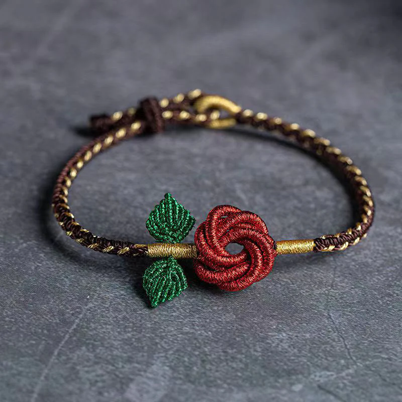 Braccialetto fatto a mano con nodo della pace , Buddha Stones, fiore di rosa, corda a otto fili, fortuna