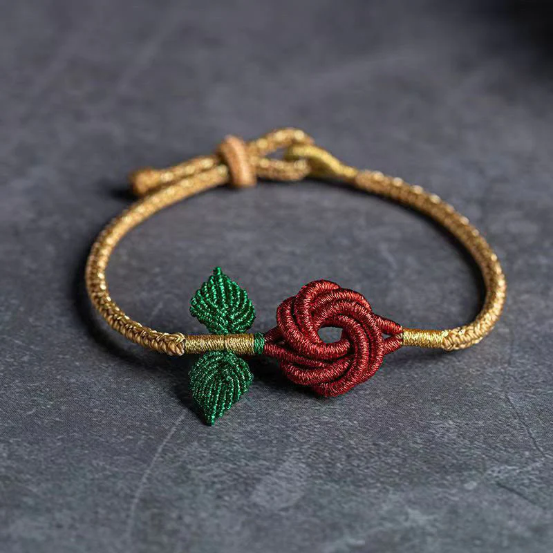 Braccialetto fatto a mano con nodo della pace , Buddha Stones, fiore di rosa, corda a otto fili, fortuna - Image 6