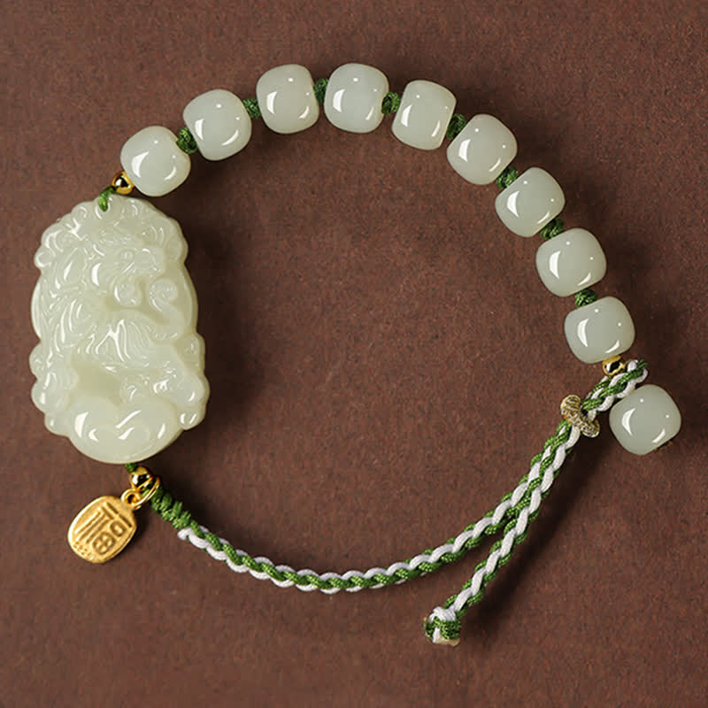 Braccialetto in argento sterling 925 con zodiaco cinese Hetian Jade Happiness Luck String - Image 11