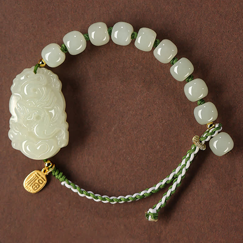 Braccialetto in argento sterling 925 con zodiaco cinese Hetian Jade Happiness Luck String - Image 12