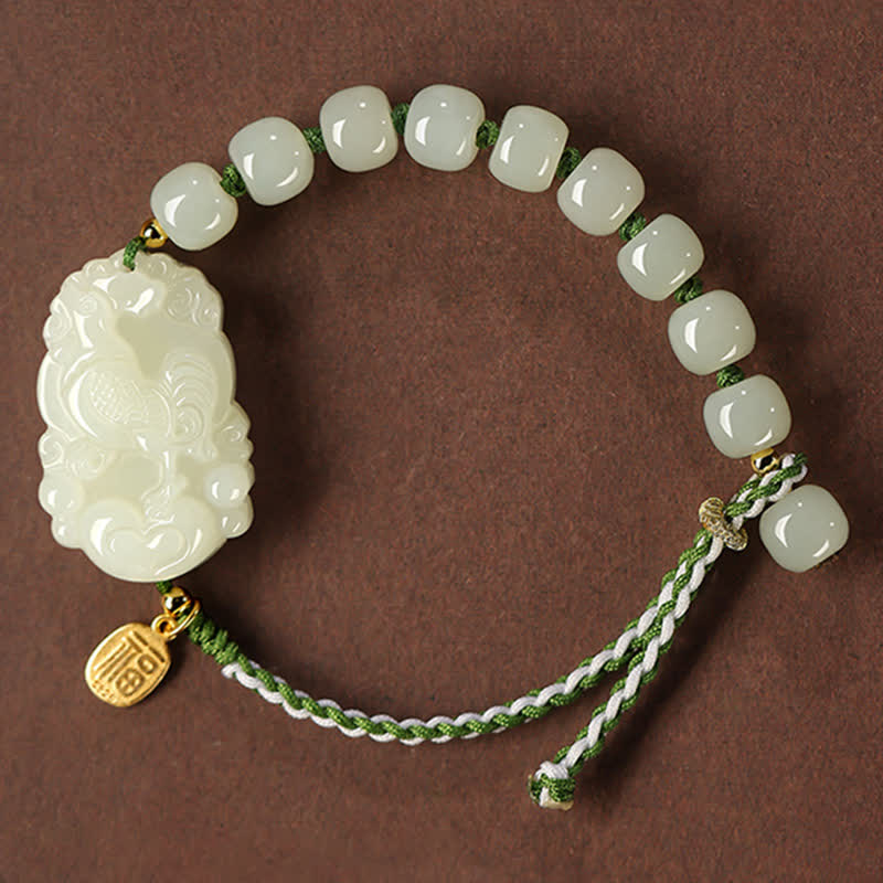 Braccialetto in argento sterling 925 con zodiaco cinese Hetian Jade Happiness Luck String - Image 17