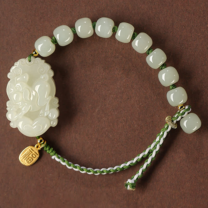 Braccialetto in argento sterling 925 con zodiaco cinese Hetian Jade Happiness Luck String - Image 19