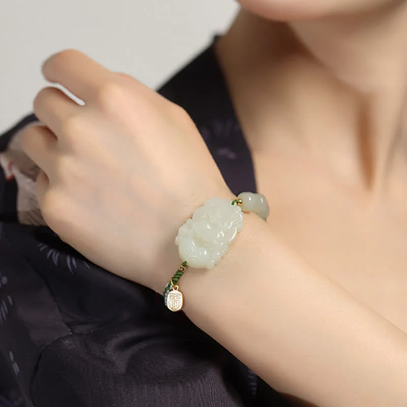Braccialetto in argento sterling 925 con zodiaco cinese Hetian Jade Happiness Luck String - Image 20