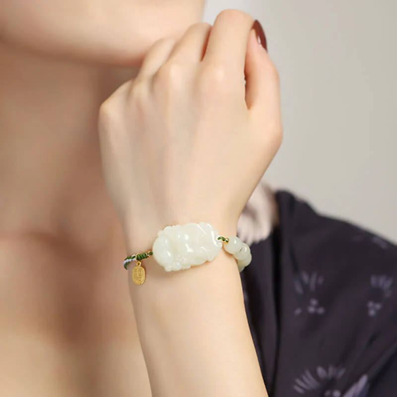 Braccialetto in argento sterling 925 con zodiaco cinese Hetian Jade Happiness Luck String - Image 6