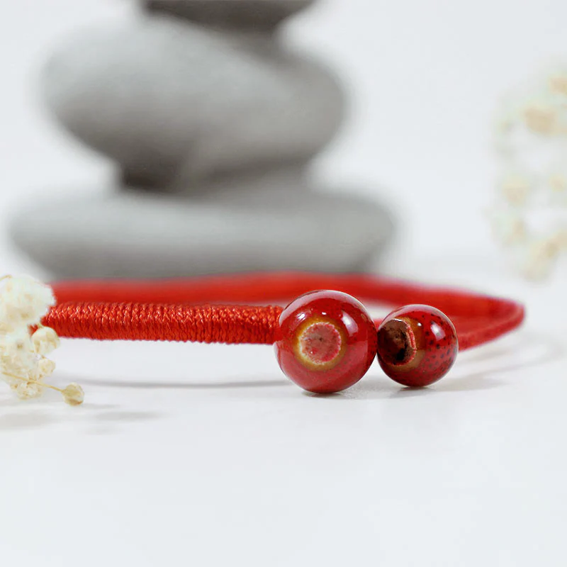 Braccialetto in ceramica con corda rossa portafortuna FengShui Buddha Stones - Image 4