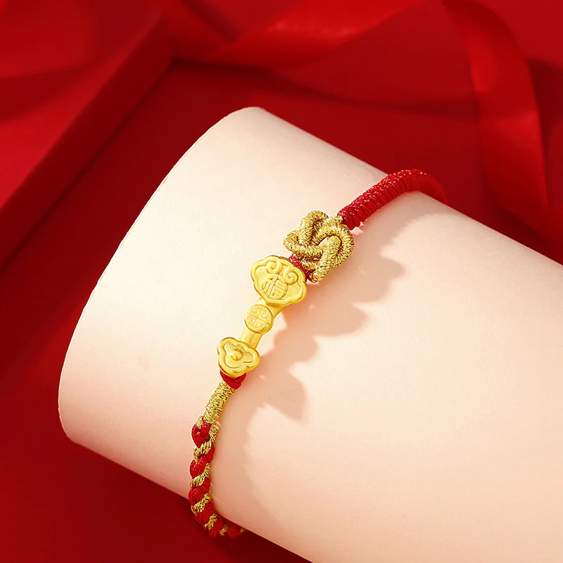 Braccialetto in corda con carattere Fu e manico Ruyi in argento sterling 999 Buddha Stones - Image 3