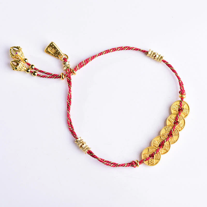 Braccialetto in corda intrecciata a mano con cinque Buddha Stones dell'imperatore e bilancia in rame - Image 11