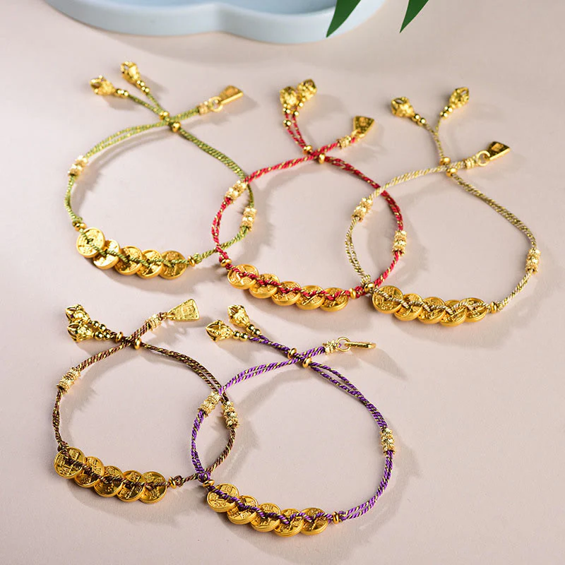 Braccialetto in corda intrecciata a mano con cinque Buddha Stones dell'imperatore e bilancia in rame - Image 18