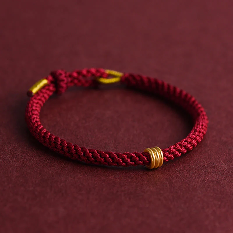Braccialetto in corda intrecciata con design a triplo anello in oro 999 Buddha Stones - Image 3