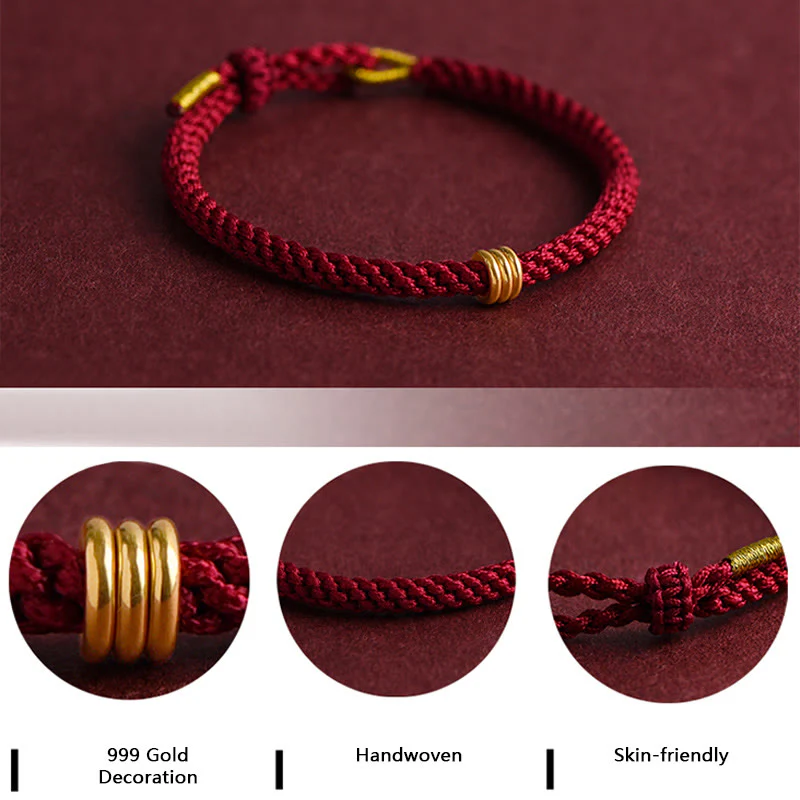 Braccialetto in corda intrecciata con design a triplo anello in oro 999 Buddha Stones - Image 8