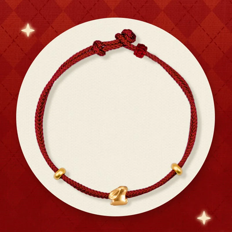 Braccialetto in corda intrecciata fatto a mano con design a forma di coniglio fortunato osmanto, in oro 999, con Buddha Stones