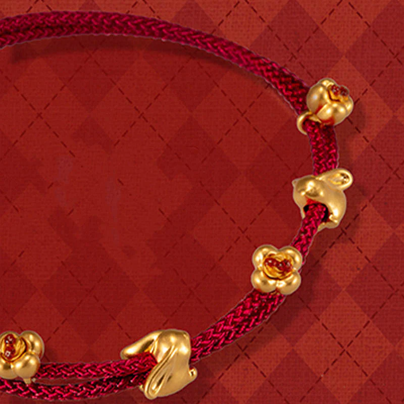 Braccialetto in corda intrecciata fatto a mano con design a forma di coniglio fortunato osmanto, in oro 999, con Buddha Stones - Image 13