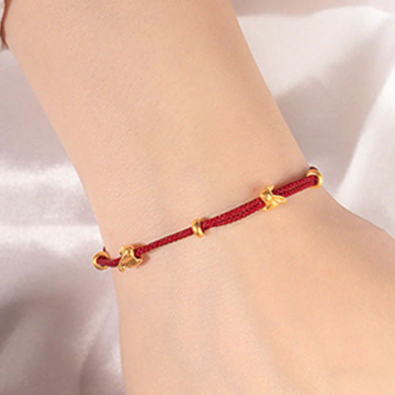 Braccialetto in corda intrecciata fatto a mano con design a forma di coniglio fortunato osmanto, in oro 999, con Buddha Stones - Image 16