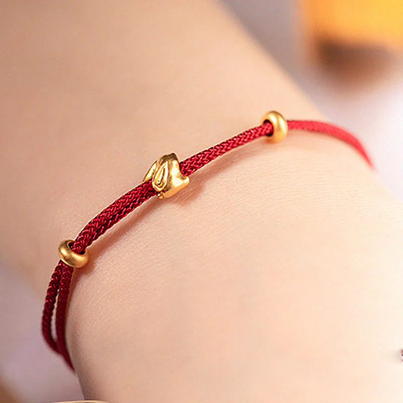 Braccialetto in corda intrecciata fatto a mano con design a forma di coniglio fortunato osmanto, in oro 999, con Buddha Stones - Image 4