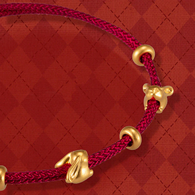 Braccialetto in corda intrecciata fatto a mano con design a forma di coniglio fortunato osmanto, in oro 999, con Buddha Stones - Image 9