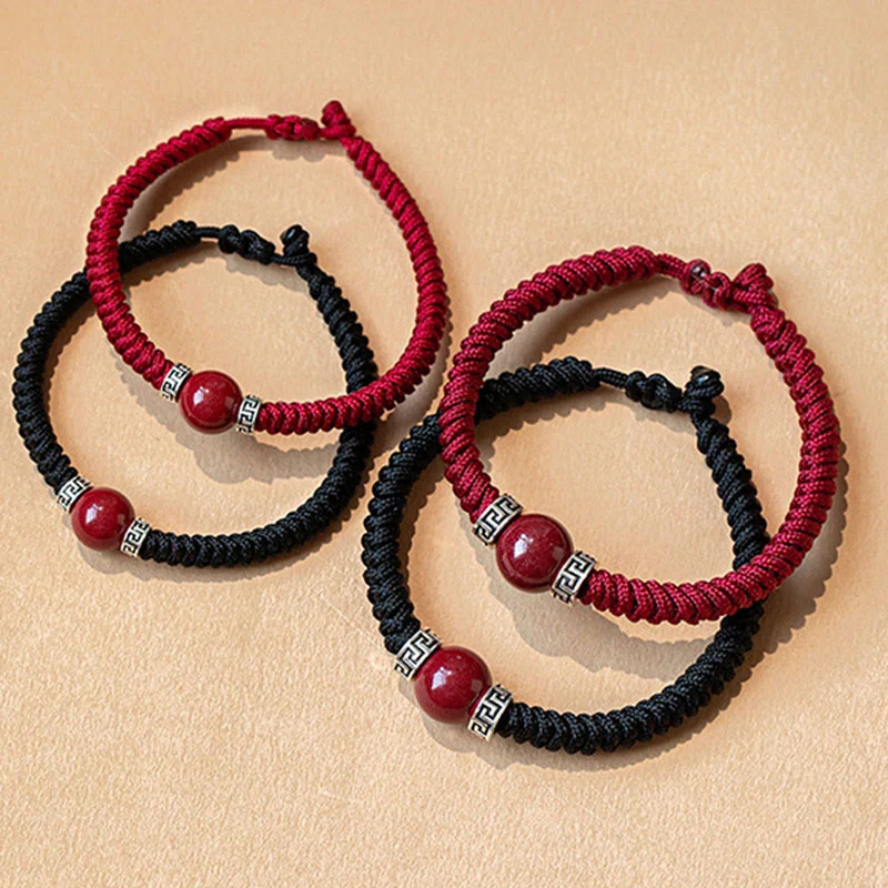 Braccialetto in corda intrecciata fatto a mano con perline di cinabro naturale in argento sterling 925 Buddha Stones - Image 15