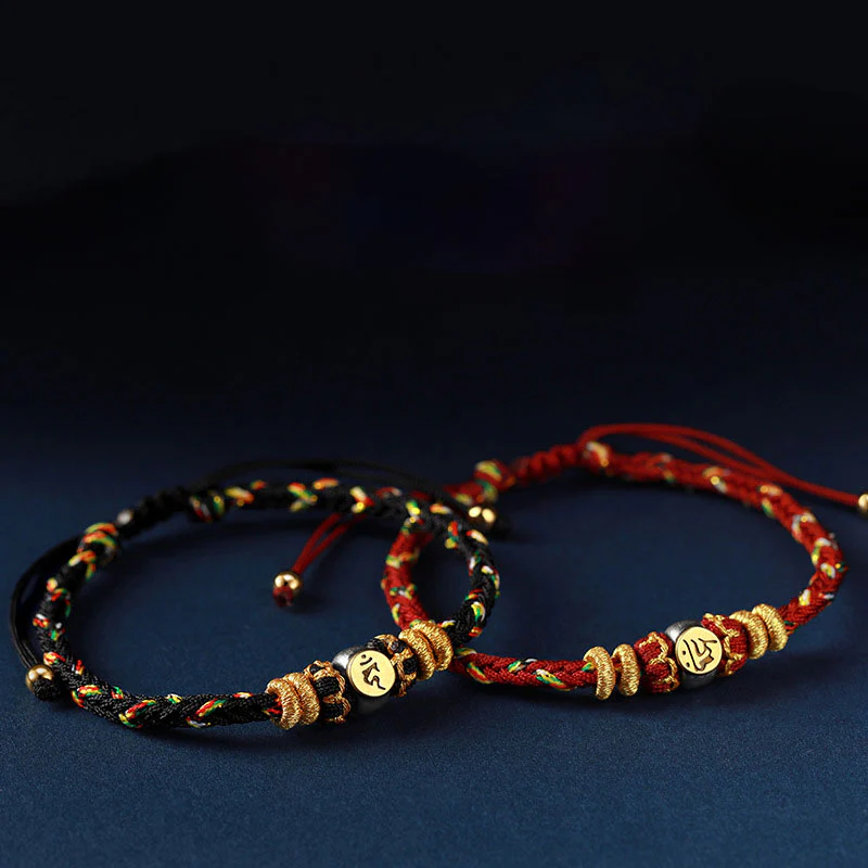 Braccialetto in corda intrecciata in argento con pietre Buddha Stones, zodiaco cinese, Buddha natale