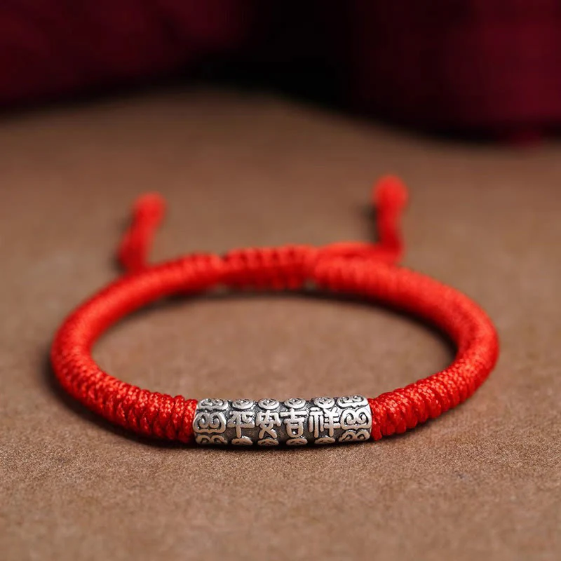 Braccialetto in corda portafortuna Om Mani Padme Hum in argento Sterling 999 fatto a mano con Buddha Stones - Image 16