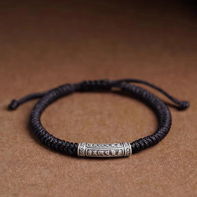 Braccialetto in corda portafortuna Om Mani Padme Hum in argento Sterling 999 fatto a mano con Buddha Stones - Image 20