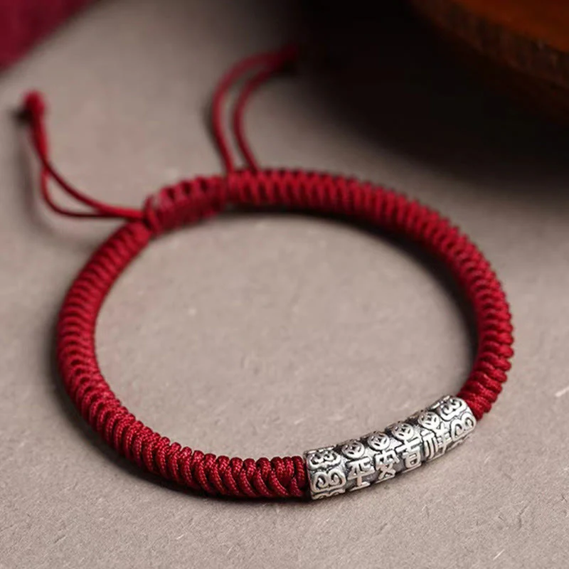 Braccialetto in corda portafortuna Om Mani Padme Hum in argento Sterling 999 fatto a mano con Buddha Stones - Image 3