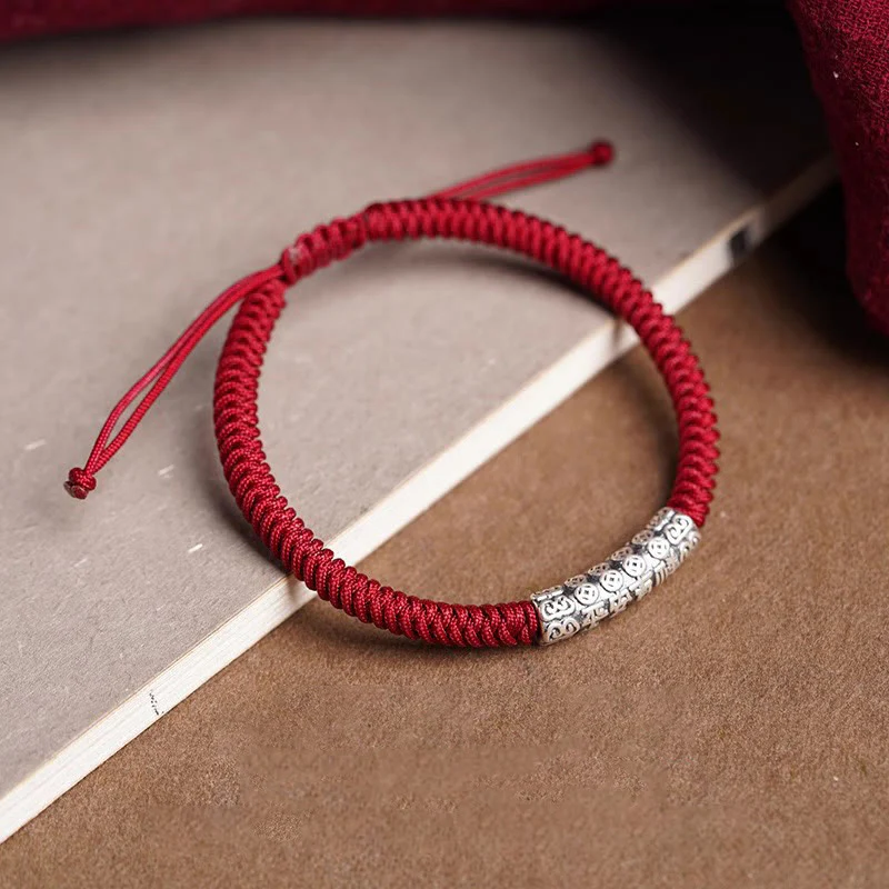Braccialetto in corda portafortuna Om Mani Padme Hum in argento Sterling 999 fatto a mano con Buddha Stones - Image 4